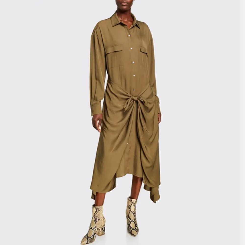 NWT Vince Tie-Front Utility Shirt Dress in Olive sz S